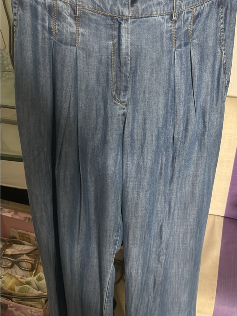 Ramy Brook Blue Wide-Leg Denim Pants